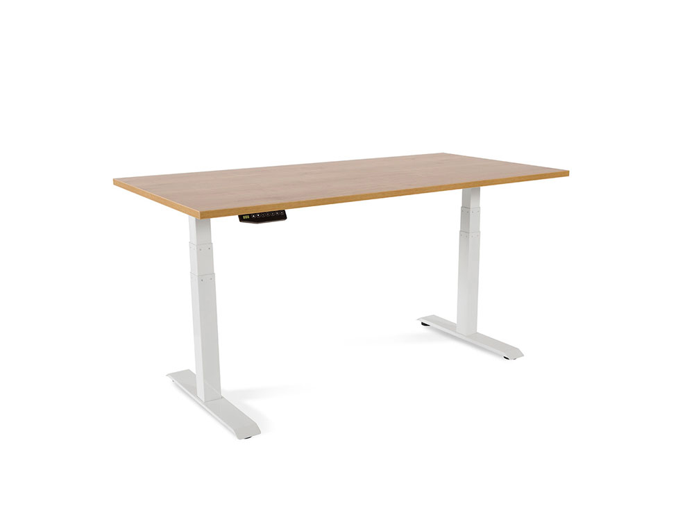 MESA ROCADA REGULABLE EN ALTURA ELECTRICAMENTE HASTA 129 CM ESTRUCTURA DE ACERO TABLERO 160 CM COLOR ROBLE