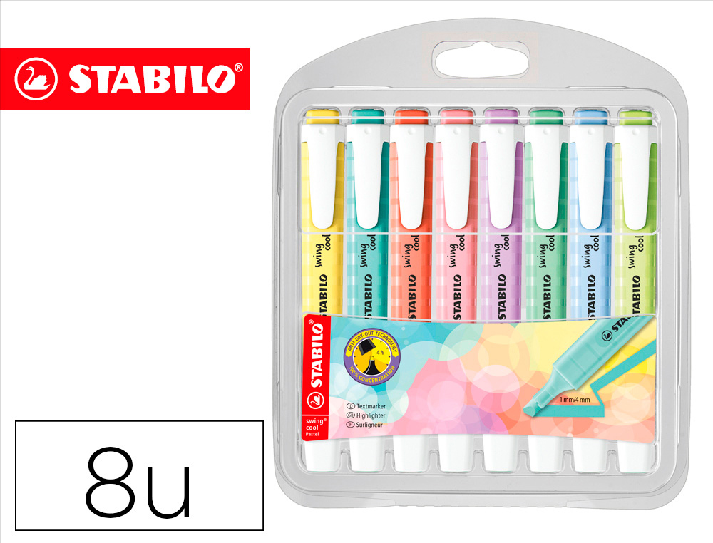 ROTULADOR STABILO FLUORESCENTE FINO SWING COOL PASTEL ESTUCHE DE 8 UNIDADES COLORES SURTIDOS