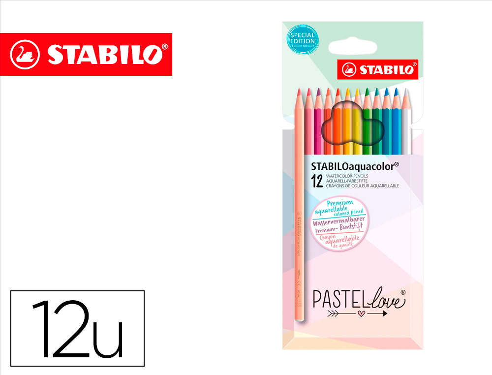 LAPICES DE COLORES STABILO AQUACOLOR ACUARELABLES PASTEL LOVE ESTUCHE CARTON DE 12 COLORES SURTIDOS