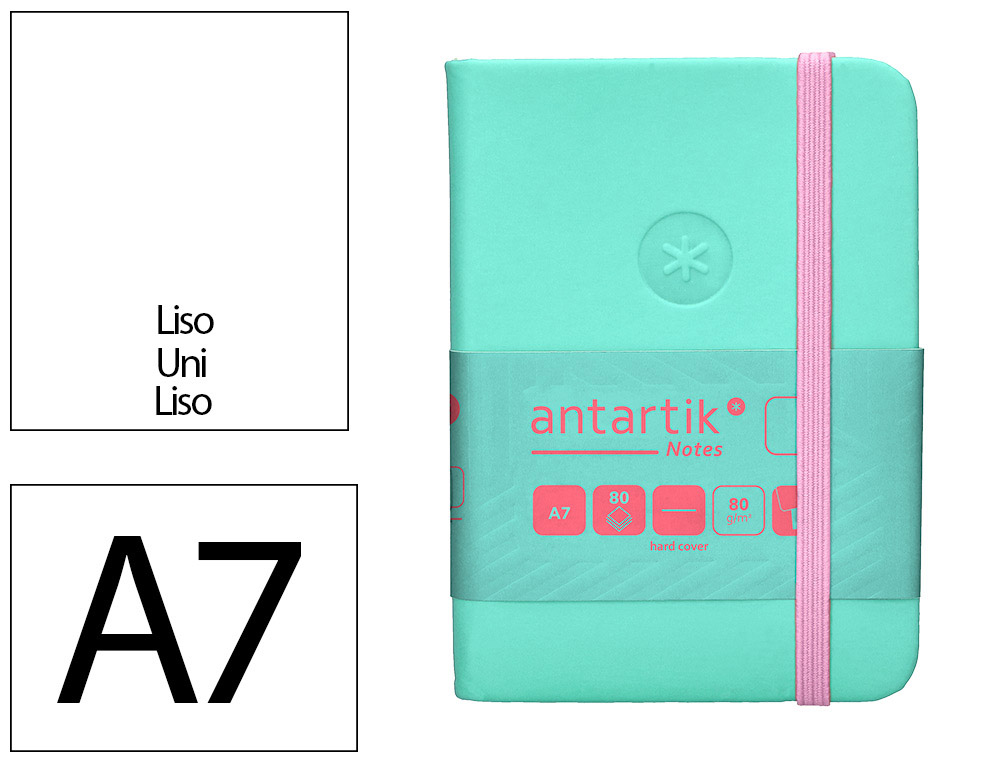 CUADERNO CON GOMILLA ANTARTIK NOTES TAPA DURA A7 HOJAS LISAS ROSA Y TURQUESA 80 HOJAS 80 GR FSC