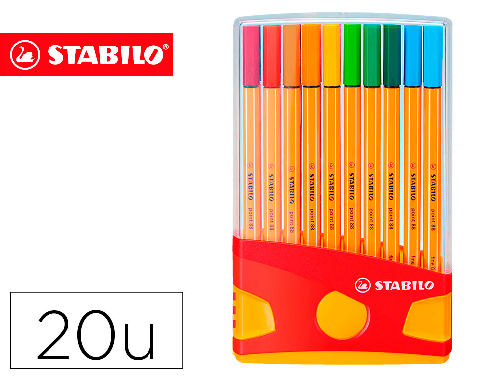 ROTULADOR STABILO PUNTA DE FIBRA POINT 88 COLOR PARADE ESTUCHE DE 20 UNIDADES COLORES SURTIDOS