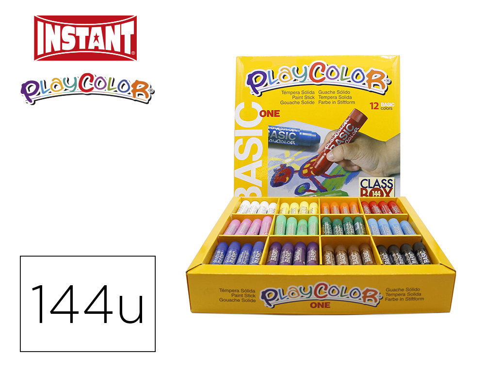 TEMPERA SOLIDA EN BARRA PLAYCOLOR ESCOLAR CAJA DE 144 UNIDADES 12 COLORES SURTIDOS