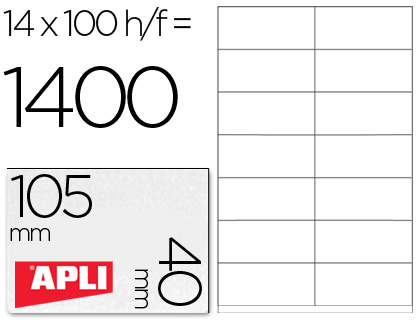 ETIQUETA ADHESIVA APLI 1275 TAMAO 105X40 MM -FOTOCOPIADORA -LASER -INK-JET-CAJA CON 1400 ETIQUETAS