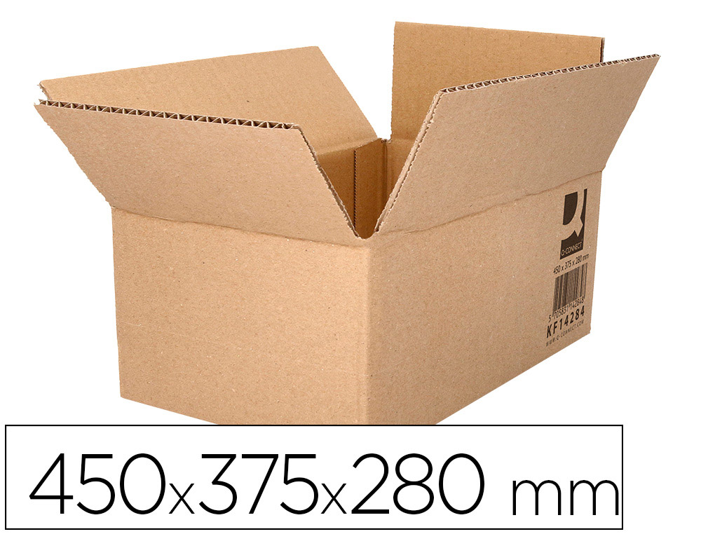 CAJA PARA EMBALAR Q-CONNECT AMERICANA ULTRARRESISTENTE CARTON RECICLADO CANAL DOBLE 7MM COLOR KRAFT 450X375X280 MM