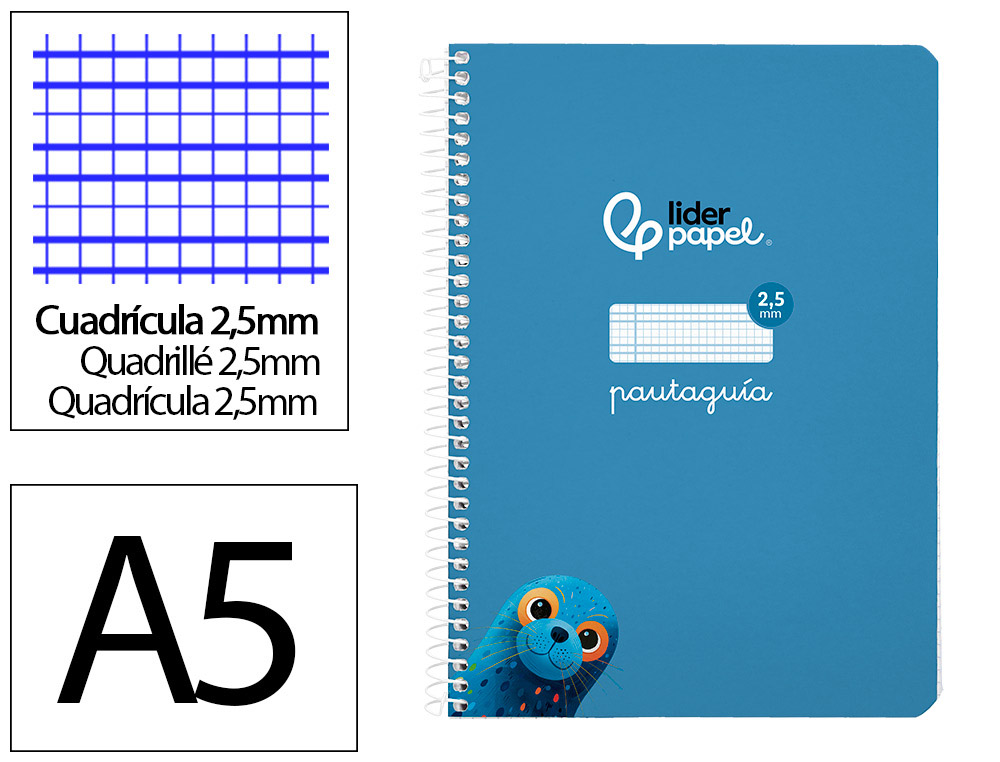 CUADERNO ESPIRAL LIDERPAPEL A5 PAUTAGUIA TAPA BLANDA 40H 75 GR CUADRO PAUTADO 2,5MM COLOR AZUL