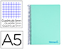 CUADERNO ESPIRAL LIDERPAPEL A5 MICRO WONDER TAPA PLASTICO 120H 90GR CUADRO 5MM 5 BANDAS 6 TALADRO COLOR VERDE TURQUESA