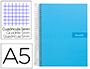 CUADERNO ESPIRAL LIDERPAPEL A5 MICRO CRAFTY TAPA FORRADA 120H 90GR CUADRO 5MM 5 BANDAS 6 TALADROS COLOR CELESTE