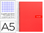 CUADERNO ESPIRAL LIDERPAPEL A5 MICRO CRAFTY TAPA FORRADA 120H 90GR CUADRO 5MM 5 BANDAS 6 TALADROS COLOR ROJO