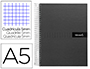 CUADERNO ESPIRAL LIDERPAPEL A5 MICRO CRAFTY TAPA FORRADA 120H 90GR CUADRO 5MM 5 BANDAS 6 TALADROS COLOR NEGRO