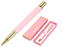 BOLIGRAFO BELIUS MACARON BLISS FORMA HEXAGONAL COLOR ROSA Y DORADO TINTA AZUL CAJA DE DISEO