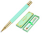 BOLIGRAFO BELIUS MACARON BLISS FORMA HEXAGONAL COLOR VERDE DORADO TINTA AZUL CAJA DE DISEO