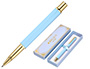 BOLIGRAFO BELIUS MACARON BLISS FORMA HEXAGONAL COLOR CELESTE Y DORADO TINTA AZUL CAJA DE DISEO