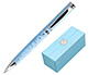 BOLIGRAFO BELIUS BELLA ALUMINIO COLOR AZUL CELESTE DISEO PLATEADO RELIEVE TINTA AZUL CAJA DE DISEO